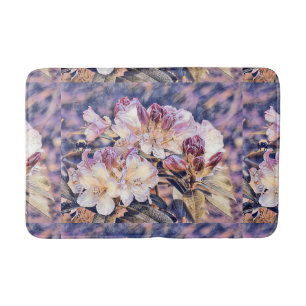 Watercolor painting of a purple cherry blossom bath mat