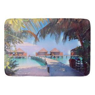Watercolor Painting of a seashore beach resort  Bath Mat