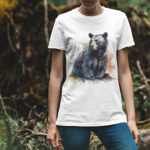 Watercolor painting of a sitting black bear T-Shirt