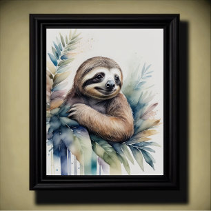 Watercolor Painting of a Sloth 5:4 Poster