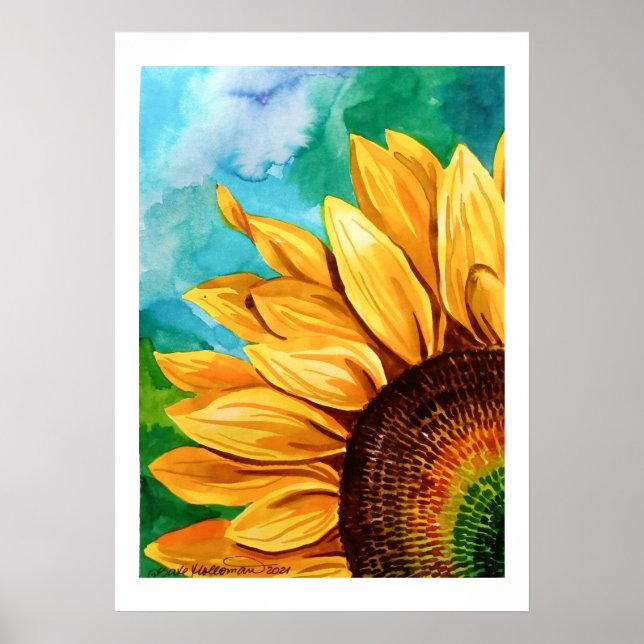Watercolor painting of a sunflower art print (Front)