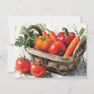 Watercolor Painting of a Vegetable Basket Postcard