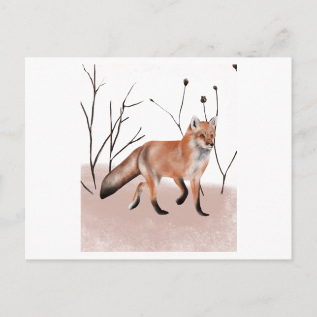 Watercolor painting of a winter fox walking postcard (Front)
