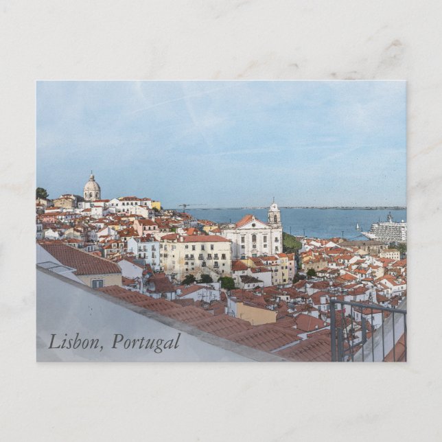 Watercolor painting of Alfama district in Lisbon Postcard (Front)