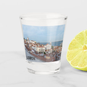 Watercolor painting of Alfama district in Lisbon Shot Glass