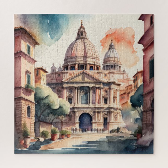 Watercolor Painting of Ancient Italian City Jigsaw Puzzle (Vertical)