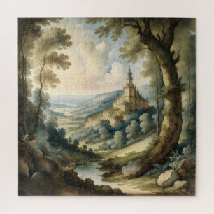 Watercolor Painting of Antique Style Landscape Jigsaw Puzzle