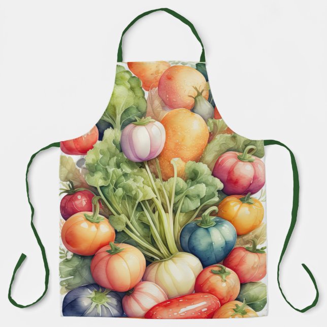 Watercolor Painting of Assorted Vegetables Apron (Front)