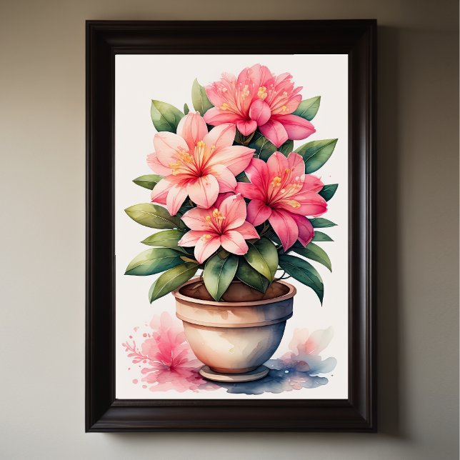 Watercolor Painting of Azalea in Pot Pink II Poster (Creator Uploaded)