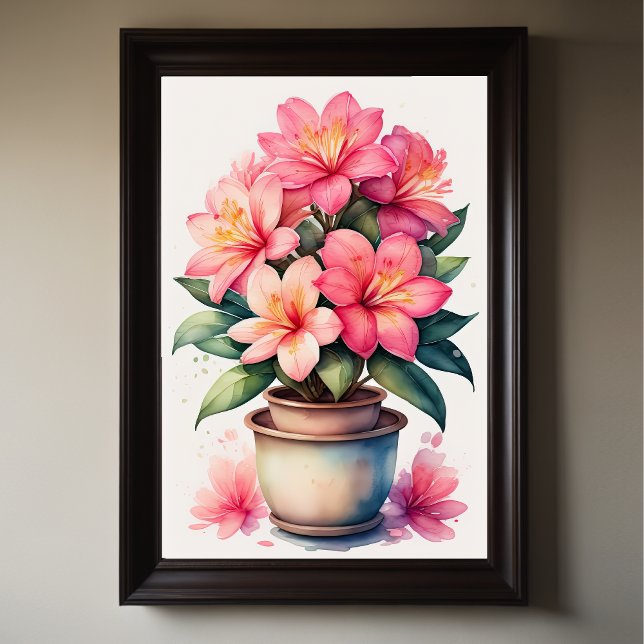 Watercolor Painting of Azalea in Pot Pink Poster (Creator Uploaded)