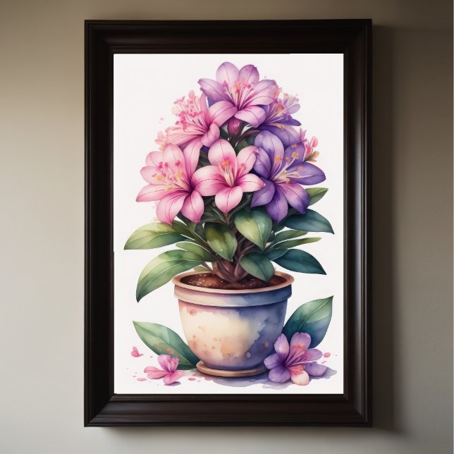 Watercolor Painting of Azalea in Pot Purple II Poster (Creator Uploaded)