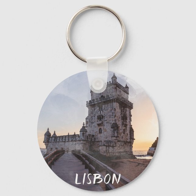 Watercolor painting of Belem tower at sunset Key Ring (Front)