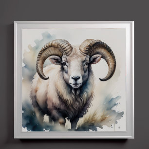 Watercolor Painting of Big Horn Sheep Poster