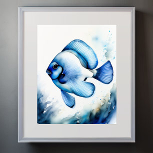 Watercolor Painting of Blue Fish II Poster