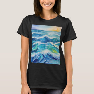 Watercolor painting of blue sea waves T-Shirt