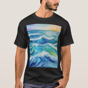 Watercolor painting of blue sea waves  T-Shirt