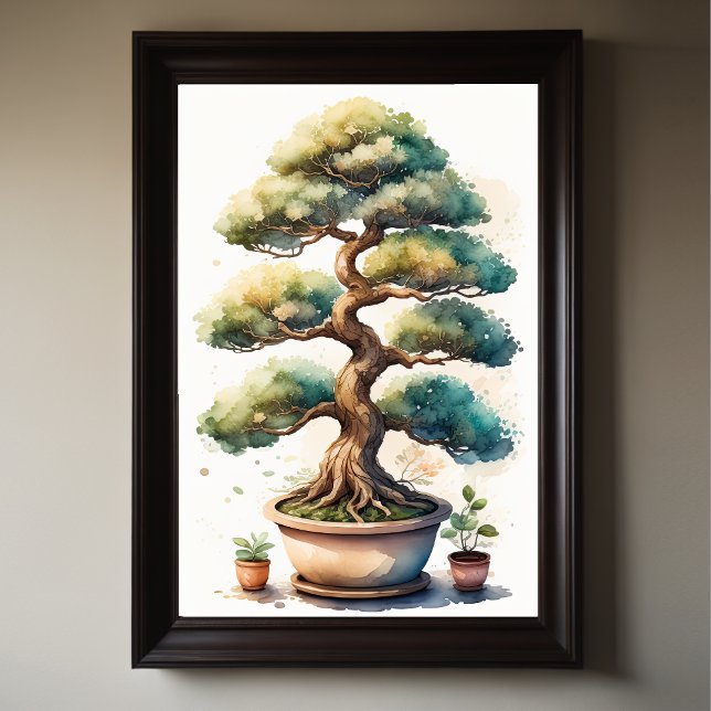 Watercolor Painting of Bonsai Tree in Pot II Poster (Creator Uploaded)