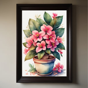 Watercolor Painting of Bouganvillea Pot Pink III Poster