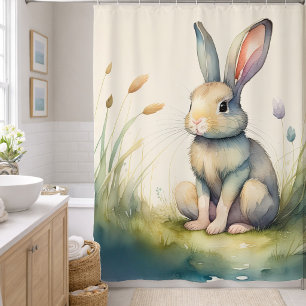 Watercolor Painting of Bunny Rabbit Shower Curtain