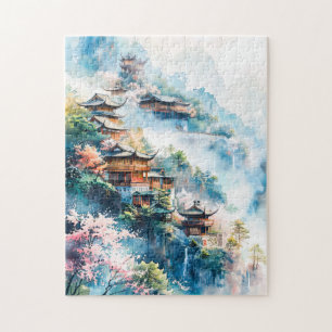 Watercolor painting of Chinese temples  Jigsaw Puzzle