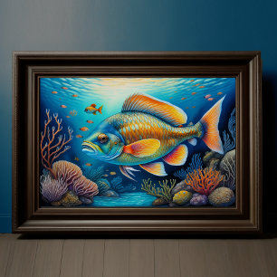 Watercolor Painting of Colorful Reef Fish 3:2 Poster