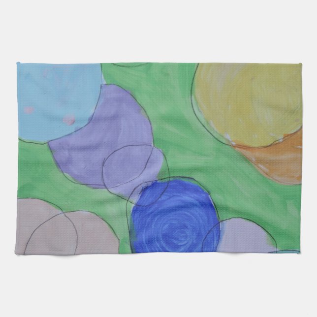 Watercolor Painting of Colourful Circles, Kids Art Tea Towel (Horizontal)