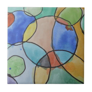 Watercolor Painting of Colourful Circles, Kids Art Tile