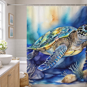 Watercolor Painting of Colourful Sea Shower Curtai Curtain