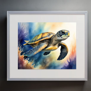 Watercolor Painting of Colourful Sea Turtle II Poster