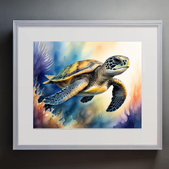 Watercolor Painting of Colourful Sea Turtle II Poster (Creator Uploaded)