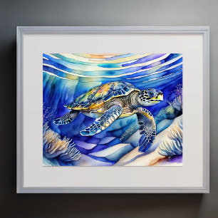 Watercolor Painting of Colourful Sea Turtle III Poster