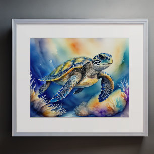 Watercolor Painting of Colourful Sea Turtle IV Poster