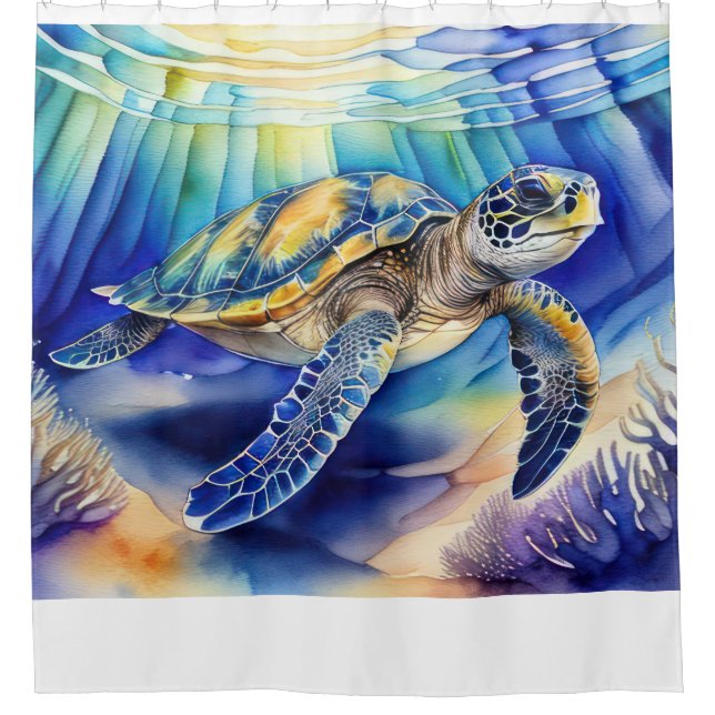 Watercolor Painting of Colourful Sea Turtle Shower Curtain (Front)