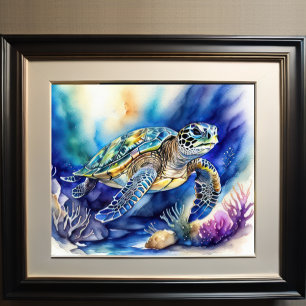 Watercolor Painting of Colourful Sea Turtle VI Poster