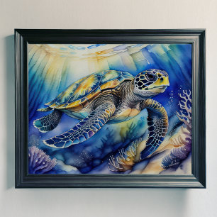 Watercolor Painting of Colourful Sea Turtle VII Poster
