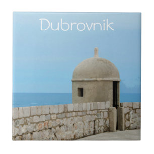 Watercolor painting of Dubrovnik city wall Tile