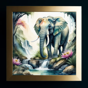 Watercolor Painting of Elephant 1:1 Poster