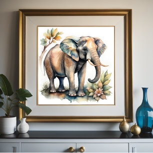 Watercolor Painting of Elephant 1:1 Poster