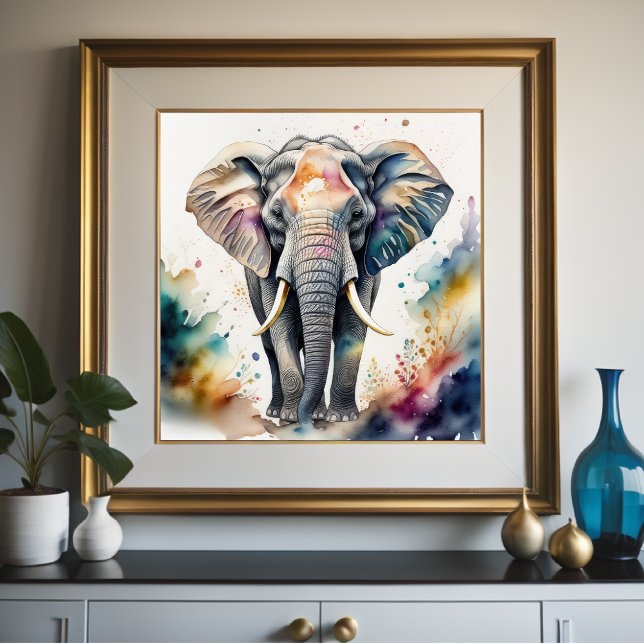 Watercolor Painting of Elephant 1:1 Poster (Creator Uploaded)