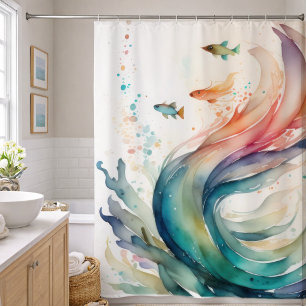 Watercolor Painting of Fish Abstract II Shower Curtain