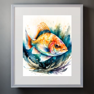 Watercolor Painting of Fish Poster