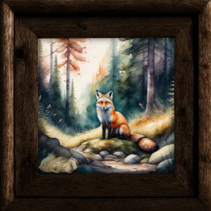 Watercolor Painting of Fox in Forest 1:1 Poster