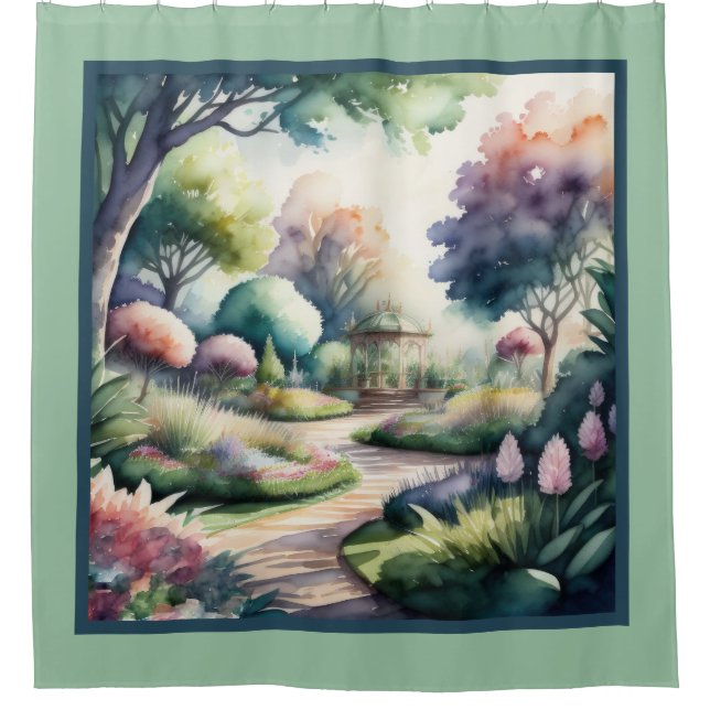 Watercolor Painting of Garden Landscape Shower Curtain (Front)