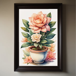 Watercolor Painting of Gardenia in Pot II Poster