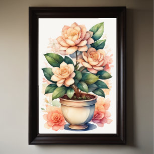 Watercolor Painting of Gardenia in Pot III Poster