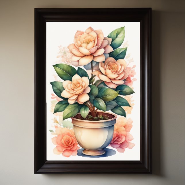 Watercolor Painting of Gardenia in Pot III Poster (Creator Uploaded)