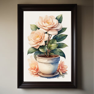 Watercolor Painting of Gardenia in Pot Poster