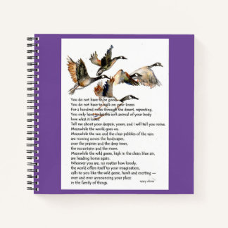 watercolor painting of geese + mary oliver poem notebook