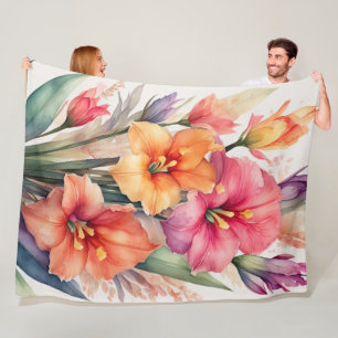 Watercolor Painting of Gladiolas Fleece Blanket