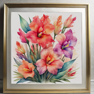 Watercolor Painting of Gladiolas Poster